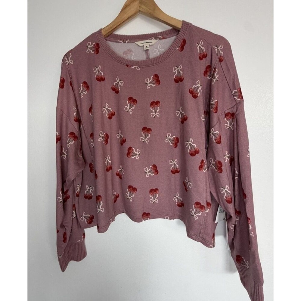 Boho Lucky Brand Women's XL Purple/Red Cherry Crew Neck Pullover Sweater